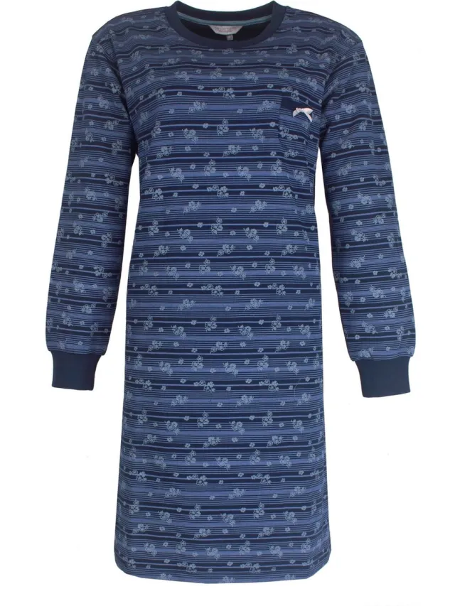 Tenderness Dames Nachthemd - Fleece - Bloemetjes - Donker Blauw