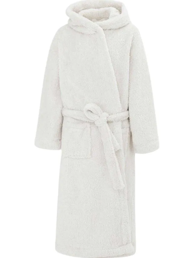 Linea Fleece-badjas met capuchon en lange mouwen voor dames (Grijs)