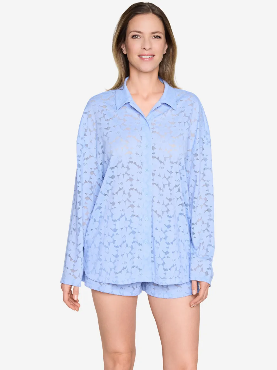 Joop! Jeans Vrouwen Pyjama top Allover Lace Lichtblauw