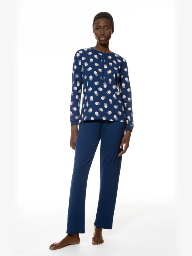 Mey Pyjama Serie Scribbled Dots Deep Marine blauw