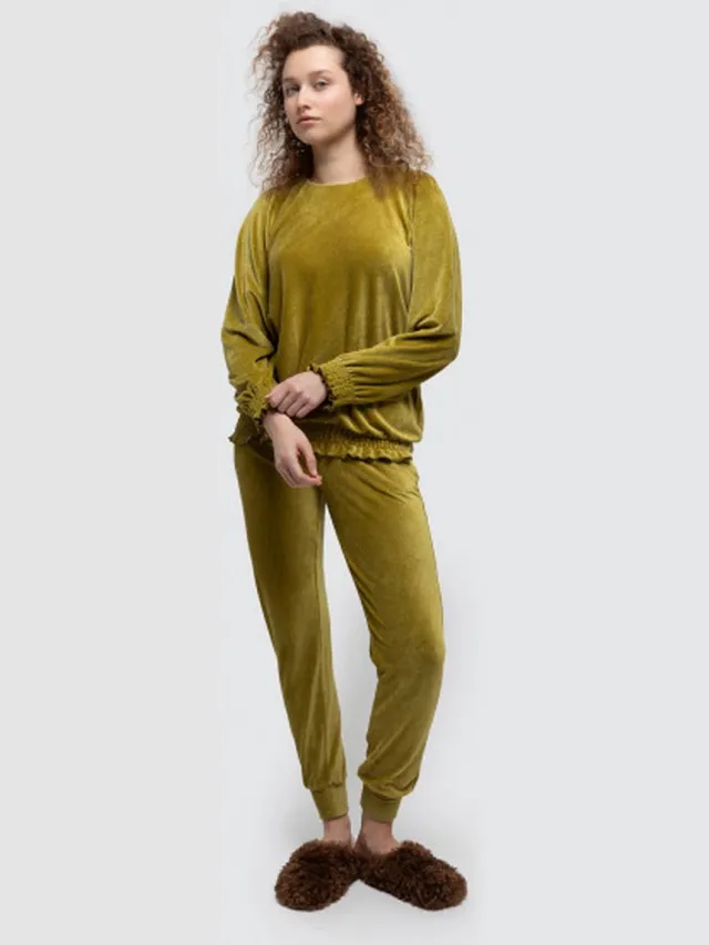 Lords & Lilies huispak dames velours - olijf - 242-52-TPL-V/762