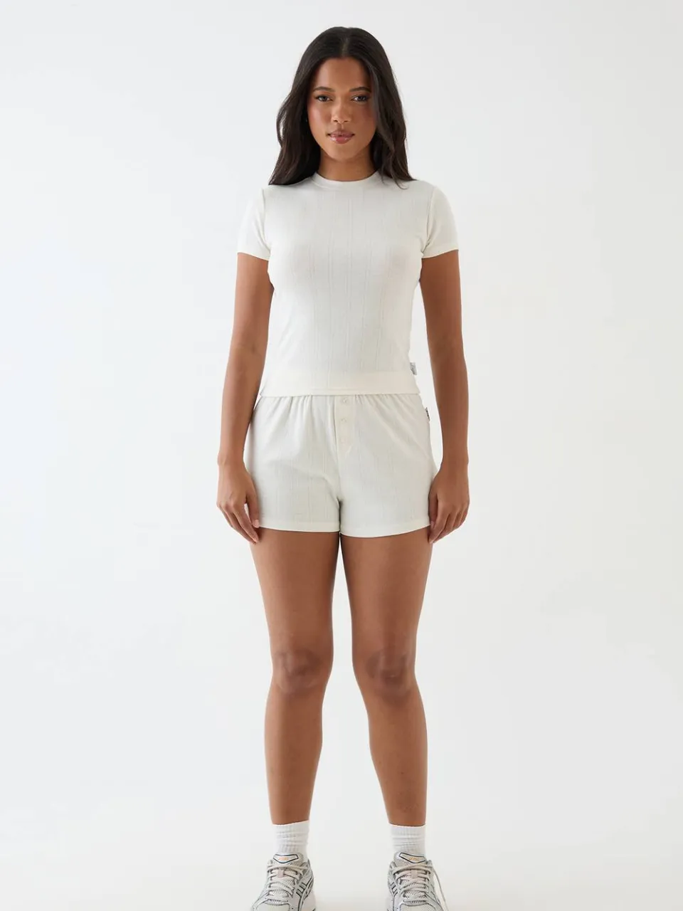 Dames Dsgn Studio Pointelle Getailleerd T-shirt crème, foto 2
