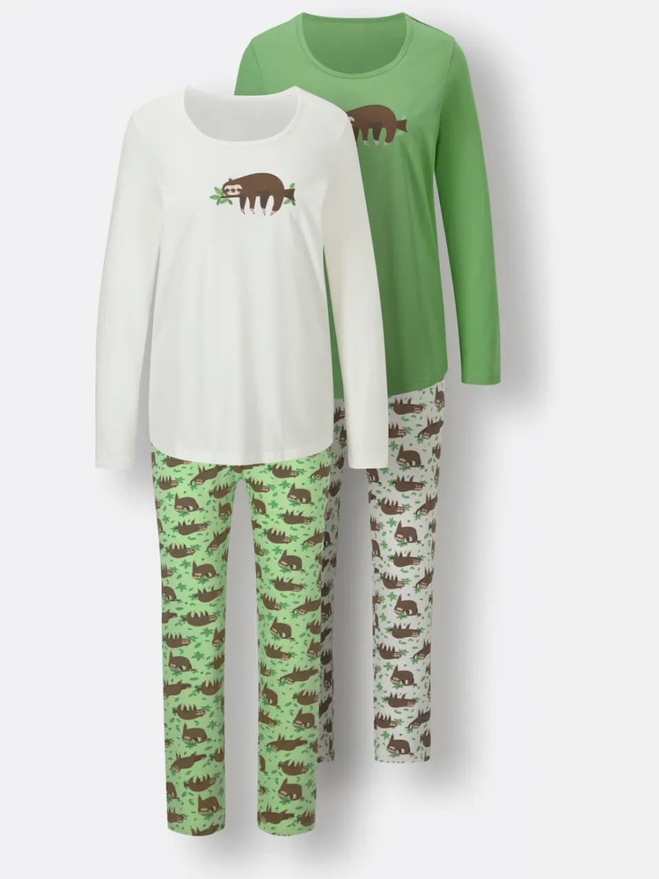 Pyjama's ecru/appelgroen bedrukt + resedagroen/ecru bedrukt, foto 3