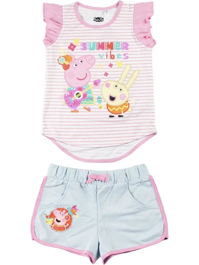 Peppa Pig kledingset, t-shirt en short maat 6 jaar, 98 roze blauw