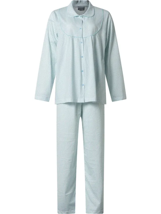 Lunatex klassieke dames pyjama 124215 met kraag - blauw