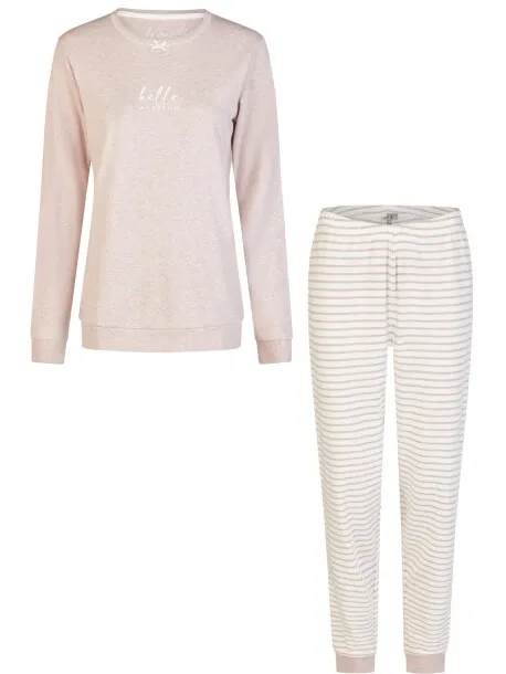 By Louise Dames pyjama set lang interlock roze/wit gestreept, foto 2