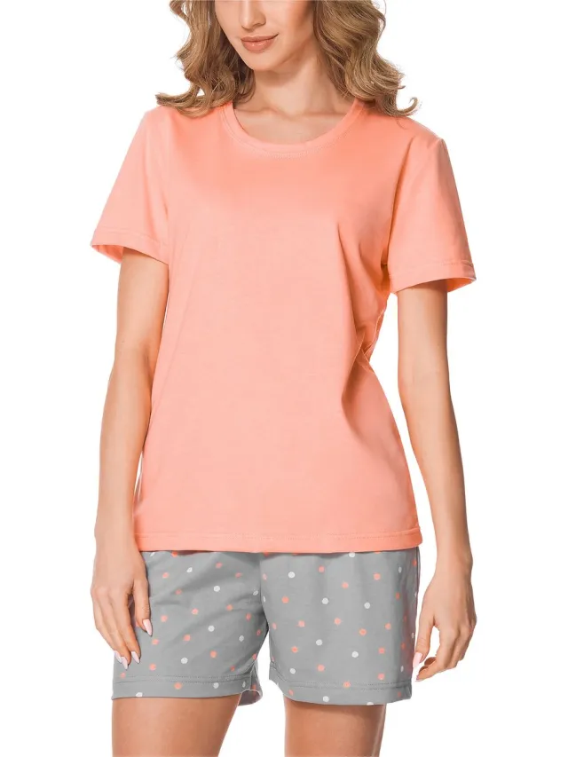 Merry Style MS-MS10-177-PJ Dames Pyjama - ronde hals - korte mouwen - korte broek zonder zakken - Katoen - Amarant/Grijs Salmon/Grey