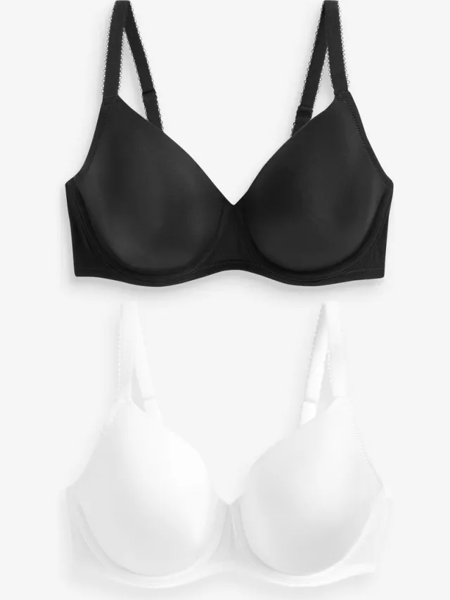 Next Dames - Set van 2 gladde DD+ T-shirtbeha's met lichte vulling en volledige cups - Zwart Black/White