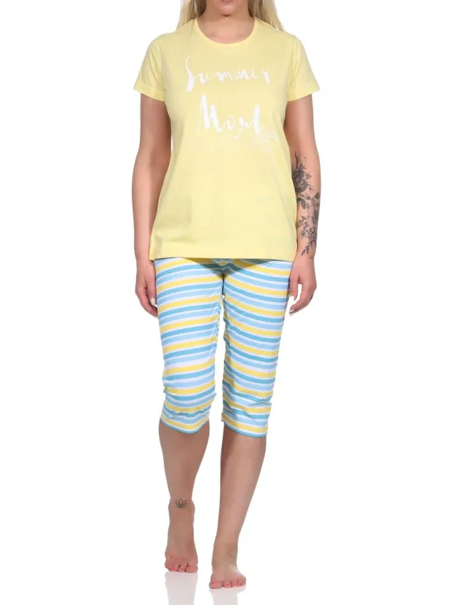 Normann Zomerse dames capri pyjama, pyjama met korte mouwen - gekrulde broek - 122 204 10 752 gelb