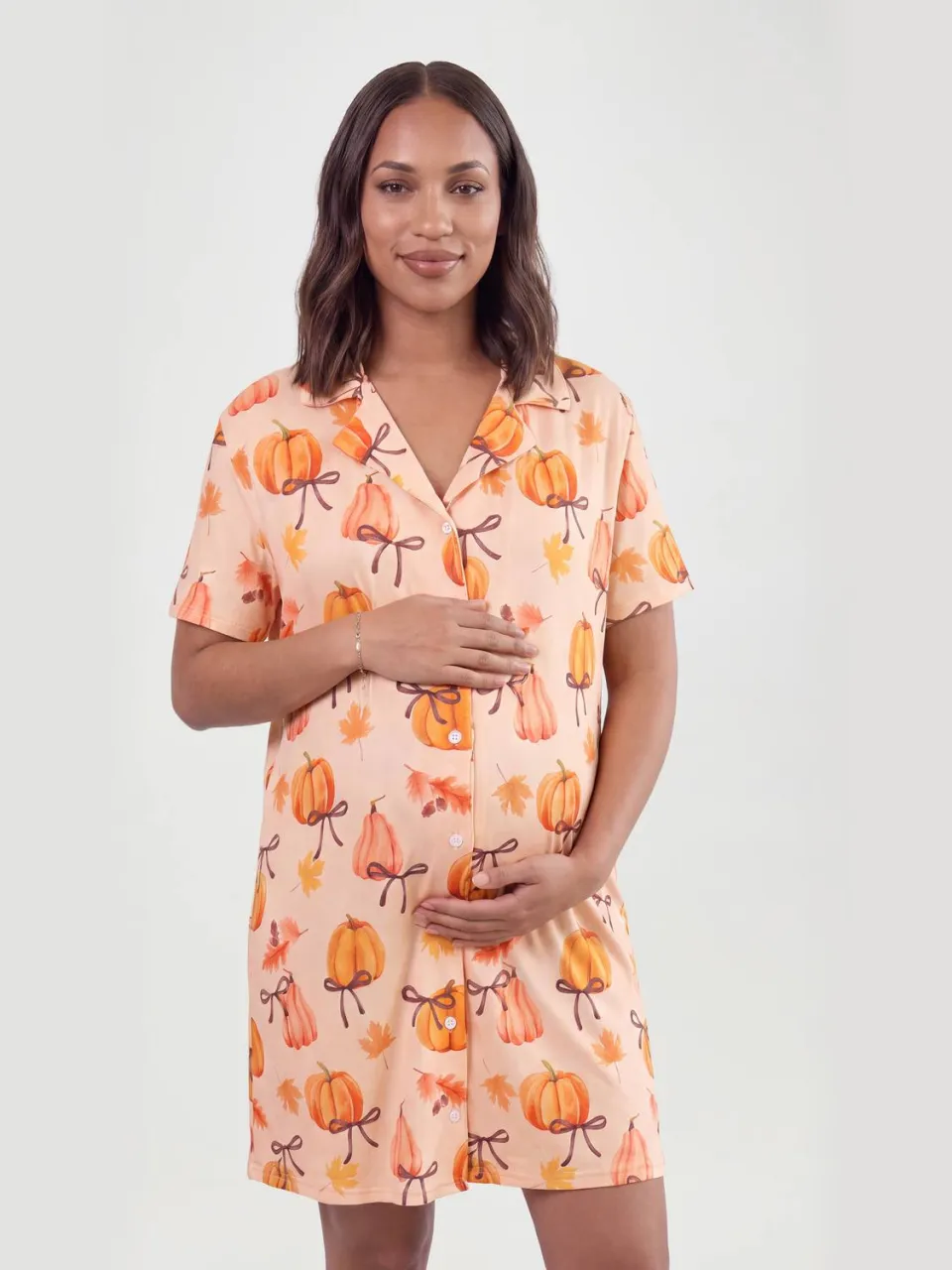 boohoo Dames Zwangerschaps Nachthemd Met Pompoen- En Strikprint oranje, foto 4