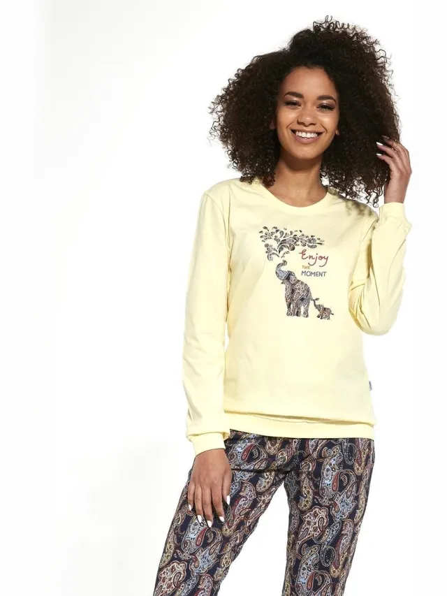Cornette Familie Pyjama voor mama Elephants 671/259 Geel