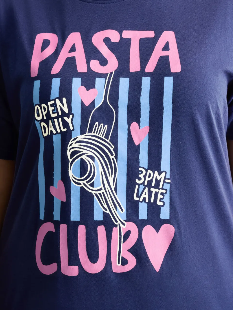 Yours Marineblauwe Pasta Club Wijde Gestreepte Pyjama Set-44, foto 5