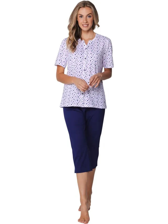Pastunette Pyjama - Purple Haze - Organisch Katoen - Wit/Paars - Doorknoop
