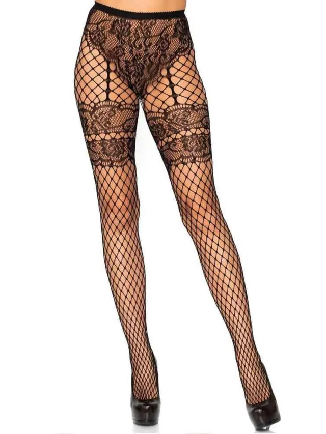 Leg Avenue Lace French cut net pantyhose ["Zwart"]