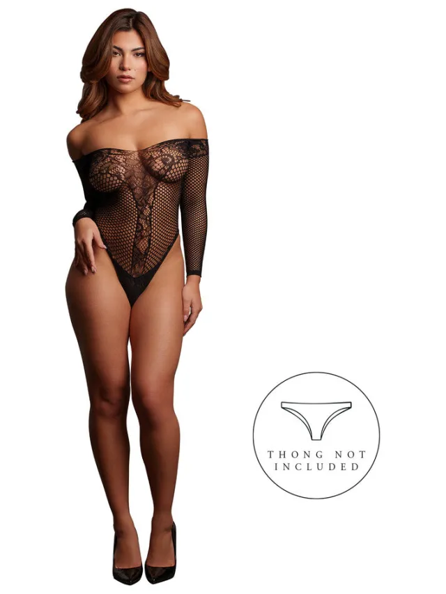 Le Désir Zwarte Kanten Body Met Lange Mouwen Plus Size