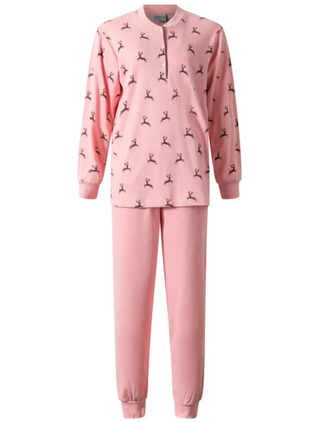 Lunatex warme dames pyjama 124286 - aangeruwd interlock - roze