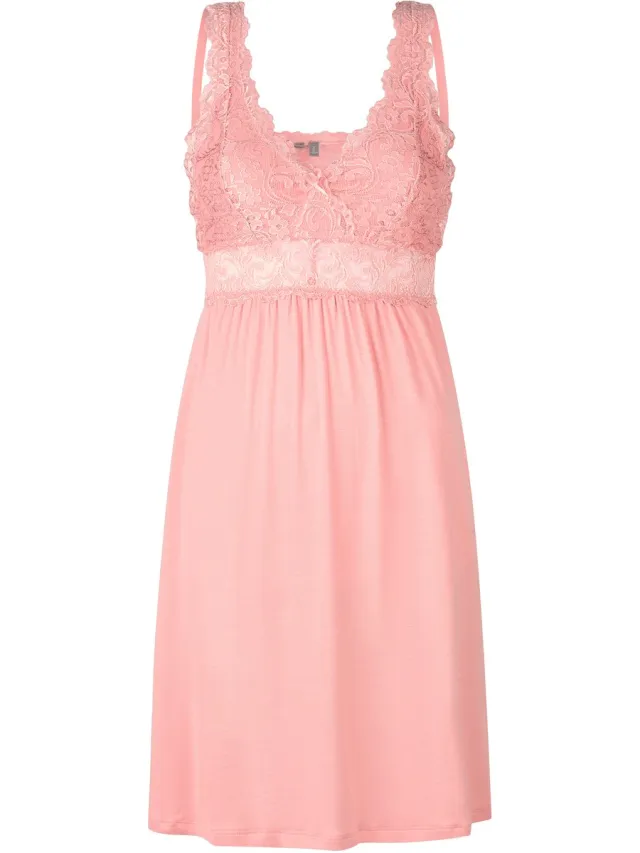 By Louise Slipdress Dames Nachthemd Met Kant Roze