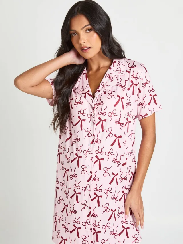 boohoo Dames Zwangerschaps Nachthemd Met Strikjesprint Roze