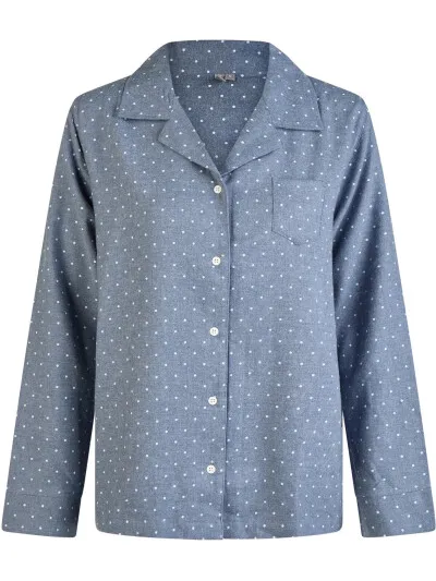 By Louise Dames pyjama set flanel lang met knoopsluiting gestipt blauw, foto 2