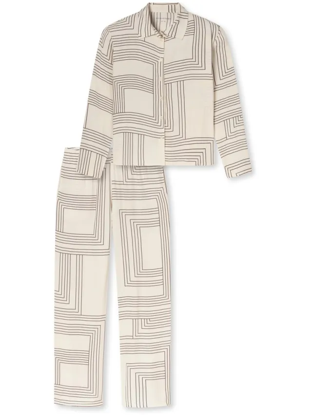 Schiesser dames Selected Premium lang pyjama van geweven stof met seasalt - print - seasalt dessin