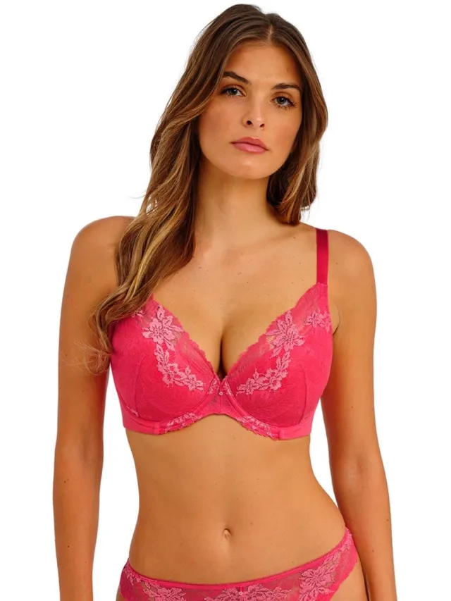 Wacoal Plunge Push-Up BH Most Divine – Geranium – Kant & Microvezel – Verleidelijke Pasvorm - 85-100C Geranium Pink