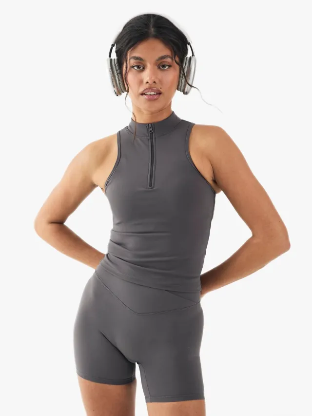 boohoo Dames DSGN Studio Super Soft Peached Sculpt Opgevulde Zip Racer Sportbeha Houtskool
