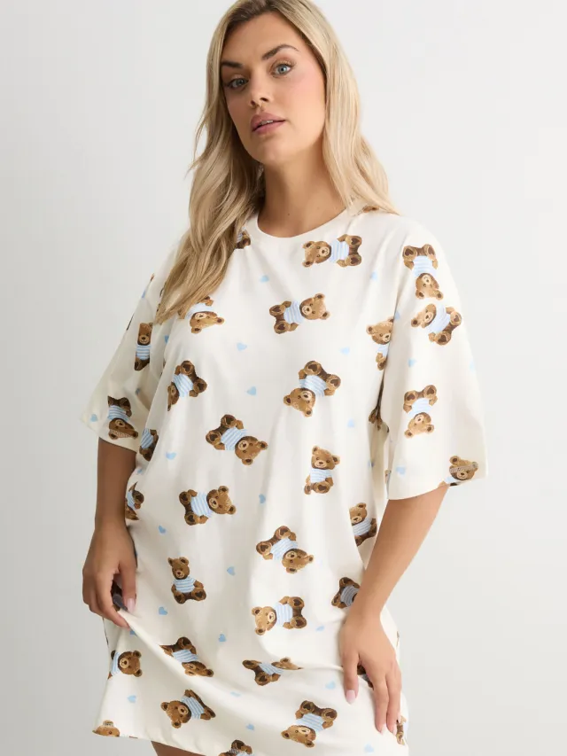 Yours Ivoorwit Teddy Print Slaapshirt Nachthemd-42 White