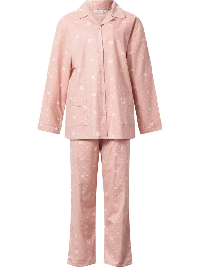 Lunatex klassieke dames pyjama flanel met doorknoop - dream queen - roze
