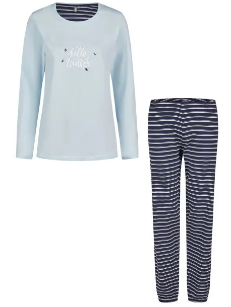 By Louise Dames pyjama set lang katoen lichtblauw