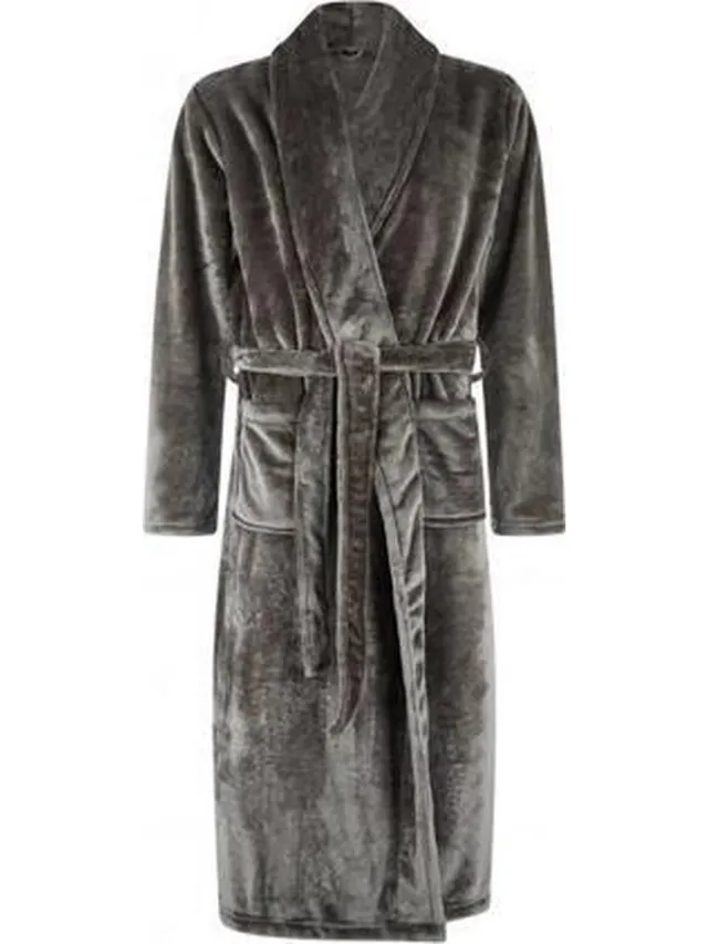 Badrock fleece badjas - lang -sjaalkraag - antraciet - heren badjas - dames badjas grijs