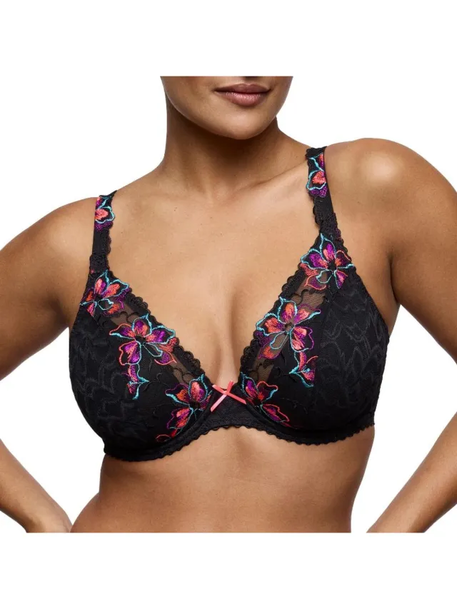 PrimaDonna Miyara Plunge BhI Halve Mousse Cups 0163622 Floral Eclipse - maat EU 85G / FR Zwart