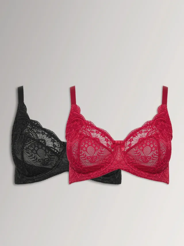 Yours Yourset 2Pack Zwart En Rode Kanten Bh's Met Swirlmotiefsize, foto 2