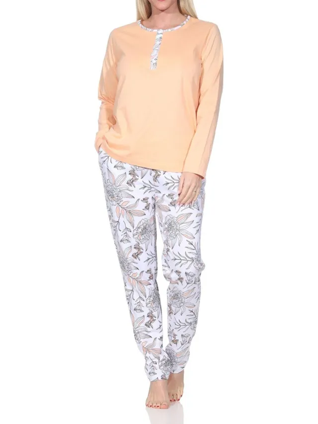 Normann Prachtige damespyjama met broek in bloemenprint - ook in oversize apricot