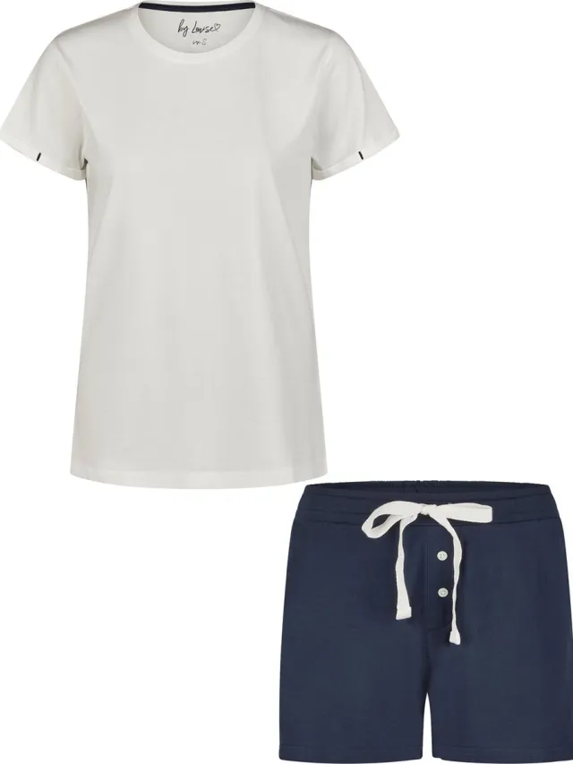 By Louise Essential Dames Korte Pyjama Set Shortama Off-white