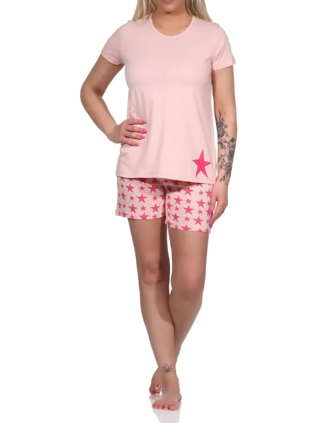 Normann Korte damespyjama, korte pyjama in een groot sterrendessin - 112 201 10 735 rosa