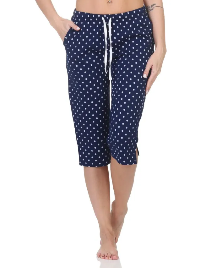 Normann Dames pyjama Capri broek 3/4 lengte - Mix & Match - perfect te combineren punkte_marine