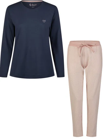 By Louise Essential dames pyjama set lang katoen blauw, foto 2