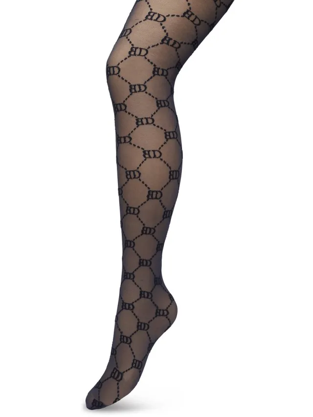 Bonnie Doon Geruite Panty 60 Denier Donker Blauw Dames - BD logo - Ruitjes Patroon - Bonnie Doon Print - Gladde Naden - Maximaal Draagcomfort - Bonnie Doon Tights - Chique Panty - Feestelijk - Donkerblauw - Navy - BP221901.102