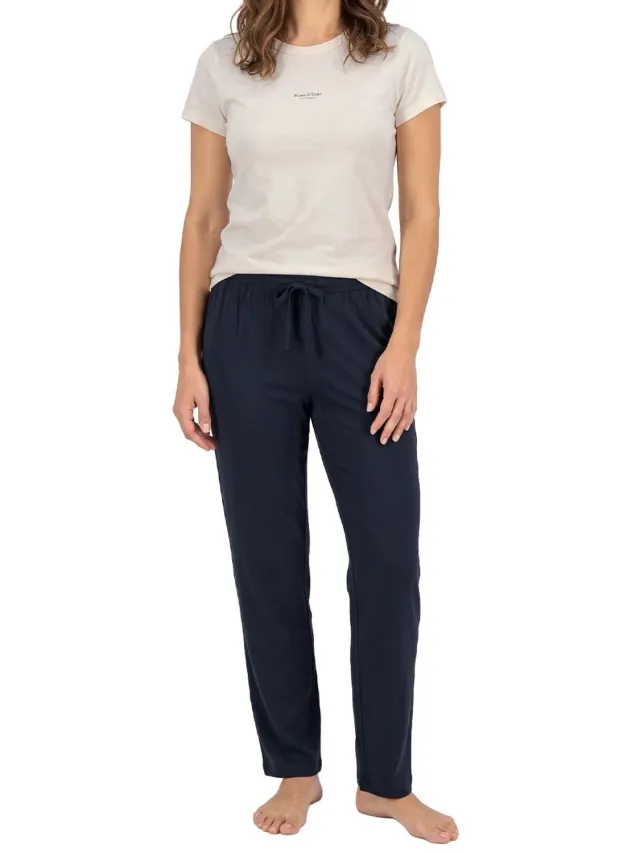 Marc O'Polo Dames pyjama Cotton donkerblauw / crème