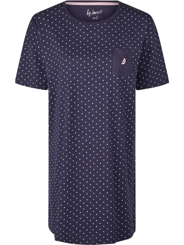 By Louise Dames Nachthemd Korte Mouw Blauw Gestipt Roze