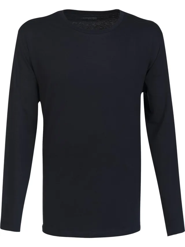 Schiesser heren pyjama shirt lange mouw - Donkerblauw - 100% katoenen los pyjama shirt - 56