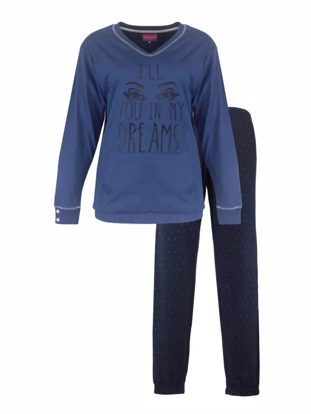Irresistible Dames Pyjama - Katoen - V Hals - Blauw Zwart