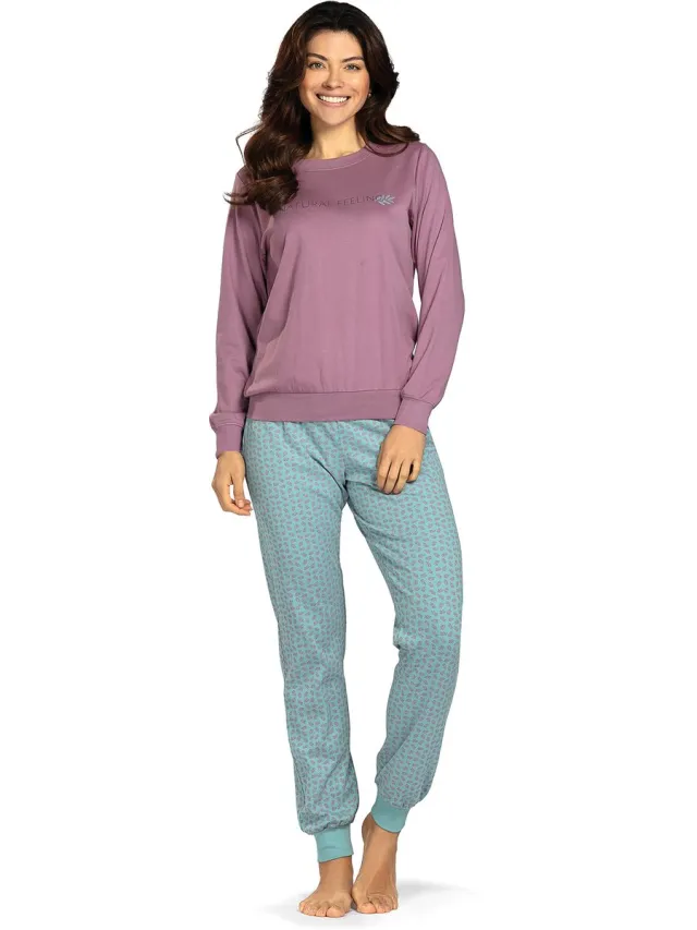 Comtessa Dames winter pyjama - Katoen interlock - Roze Blauw Roze, blauw