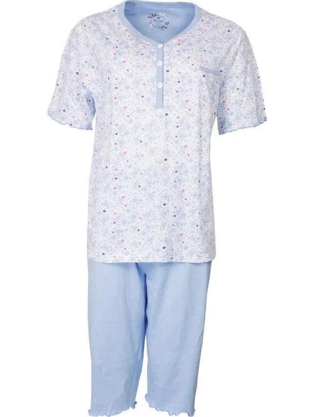 Medaillon dames pyjama licht blauw MEPYD1803A Maten:
