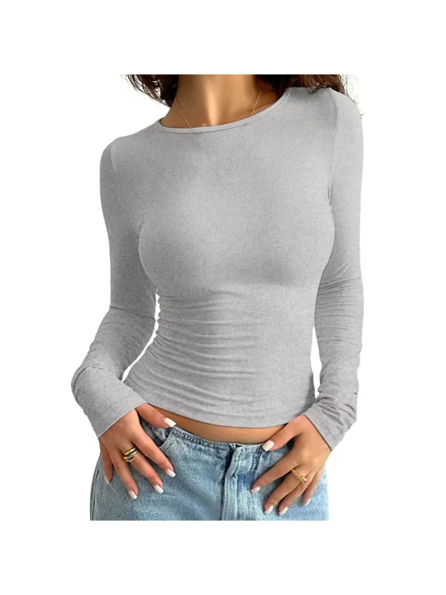 Currero Topje Dames - Top Kleding - Shirt - Blouse - Kort - Volwassen - Lichtgrijs