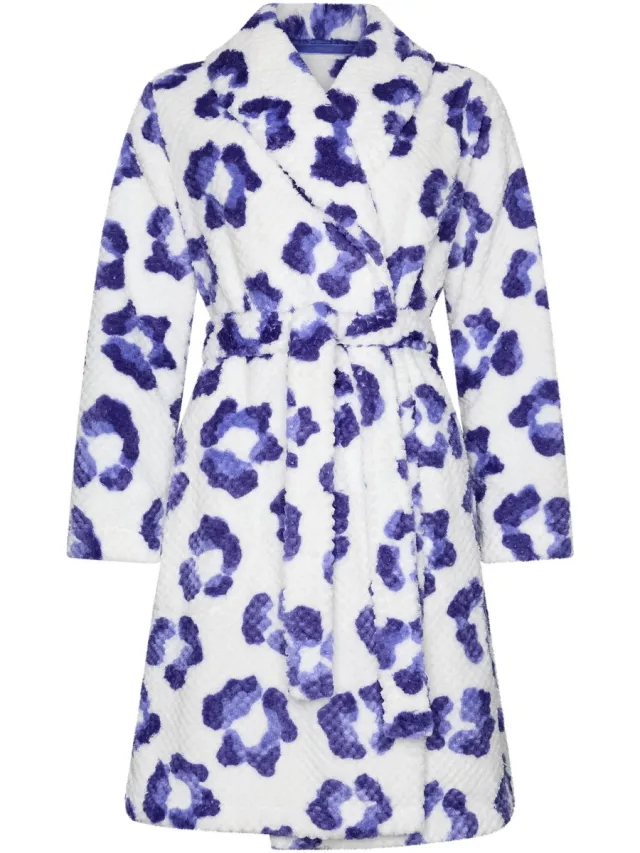 Rebelle Badjas - Leopard Lilac - Wit/Paars - Fleece