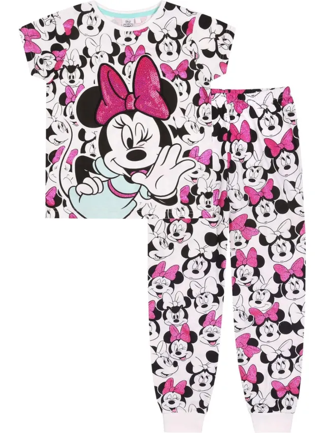 Disney Mini Mouse DISNEY tweedelige pyjama met pailletten en inzetstukken van glitter 10-11 jaar 146 cm wit
