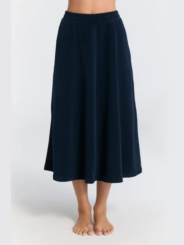 Leela Cotton dames vegan Rok Corduroy Middernachtblauw Extra donkerblauw