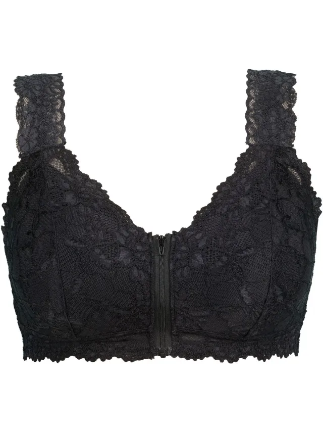 Ulla Popken Dames - Bralette kant rits geen beugel - Zwart