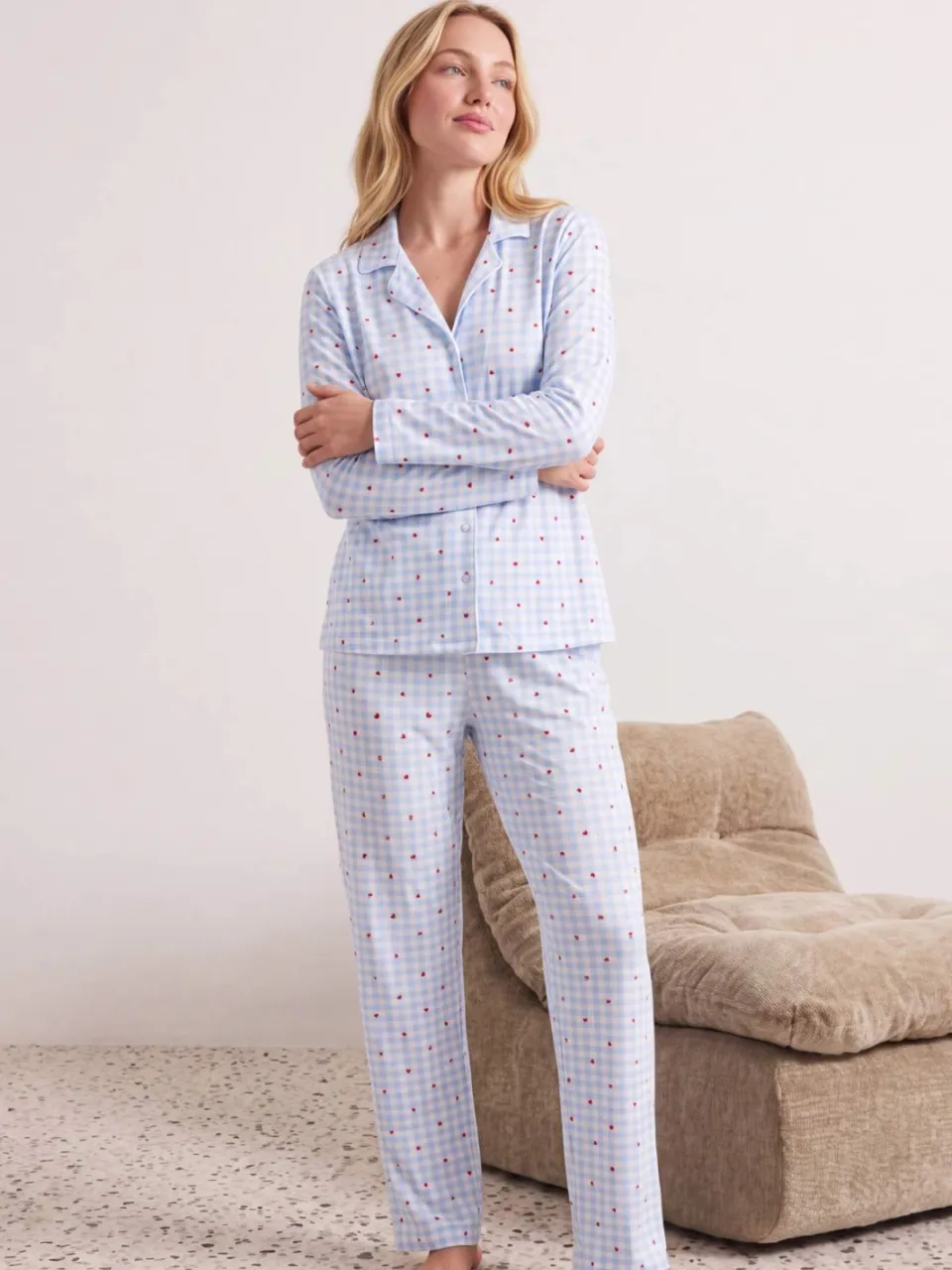 Trendyol TRENDYOLMİLLA Dames 2-pack Blauw Met grafische print Lang, Regular fit Pyjama- Sets
